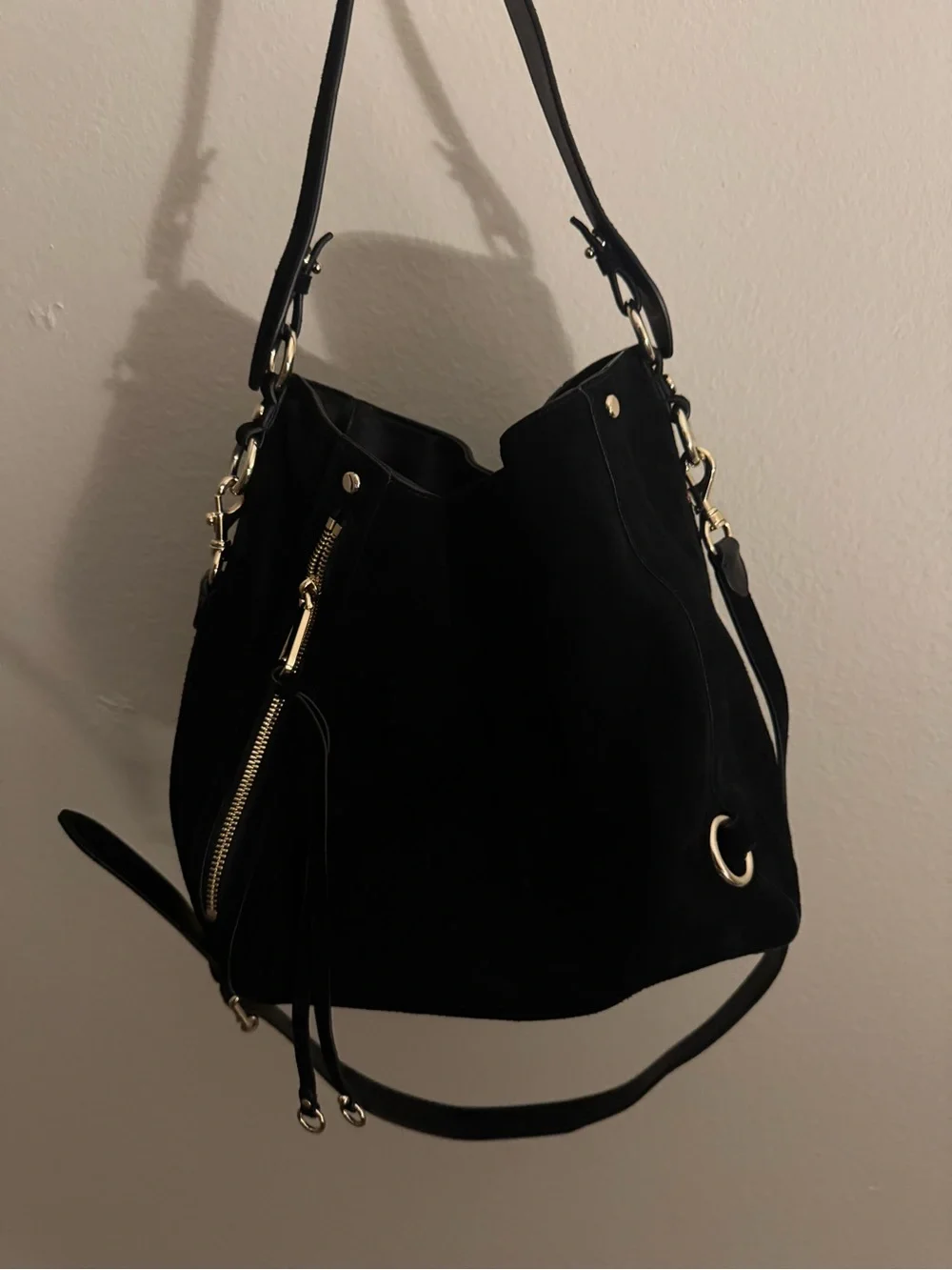 Rebecca Minkoff M.A.B. Hobo Black Suede Leather Convertible Shoulder Crossbody